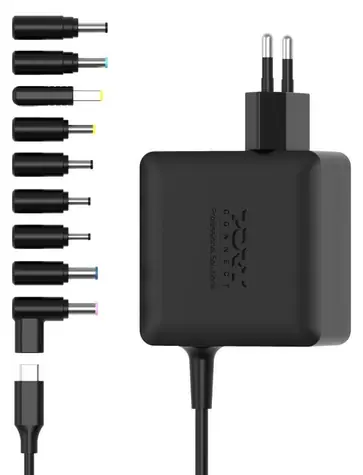 Port Connect 904065UWEU černá / Napájecí adaptér / USB-C PD / 65 W / GaN2 / 9x koncovka