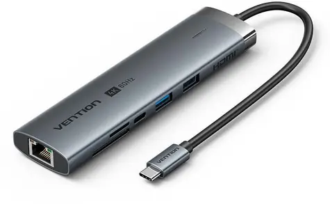 Vention TGVHB / Dokovací stanice / 9v1 USB-C / LAN RJ-45 / USB-C PD 100W / SD/TF čtečka / 2x USB-A 3.0