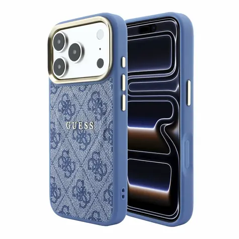 Guess PU Leather 4G Gold Frame Embossed kryt iPhone 18 Pro Max modrá / Zadní kryt / MagSafe / Apple iPhone 18 Pro Max