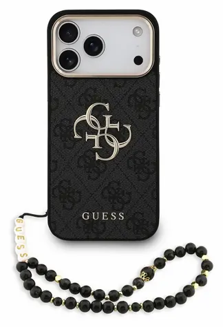 Guess PU 4G Metal Logo Strap pro iPhone 18 Pro Max černá / Zadní kryt / Umělá kůže / Kovové logo