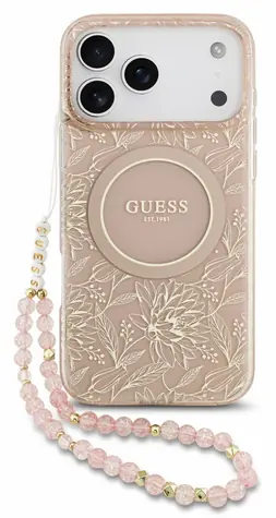 Guess IML Flowers Allover Strap MagSafe pro iPhone 18 Pro Max Pink / Zadní kryt / MagSafe