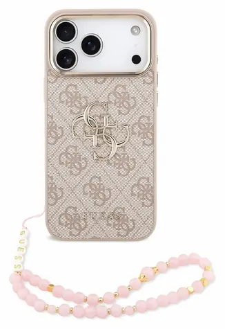 Guess PU 4G Metal Logo Strap pro iPhone 18 Pro Max růžová / Zadní kryt / Umělá kůže / Kovové logo