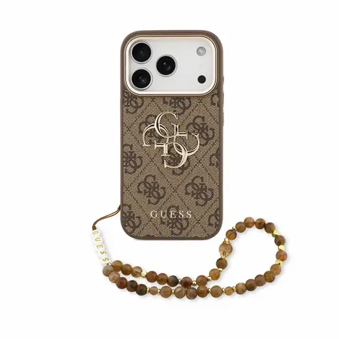 Guess PU 4G Metal Logo Strap pro iPhone 18 Pro hnědá / Zadní kryt / Umělá kůže / Kovové logo