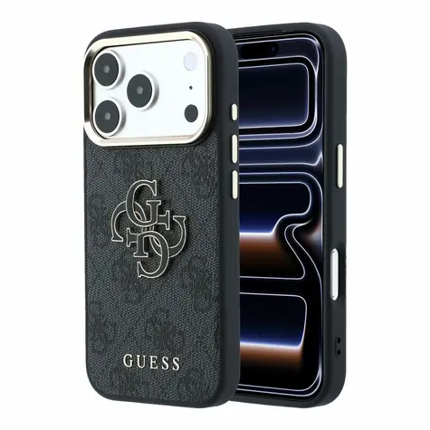 Guess PU 4G Resin Metal Logo iPhone 18 Pro Max černá / Zadní kryt / Umělá kůže / Kovové logo