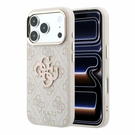 Guess PU 4G Resin Metal Logo pro iPhone 18 Pro růžová / Zadní kryt / Umělá kůže / Kovové logo