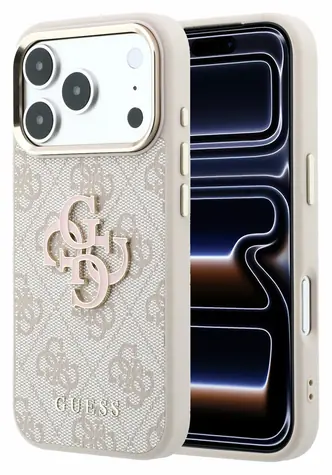 Guess PU 4G Resin Metal Logo pro iPhone 18 Pro Max růžová / Zadní kryt / Umělá kůže / Kovové logo