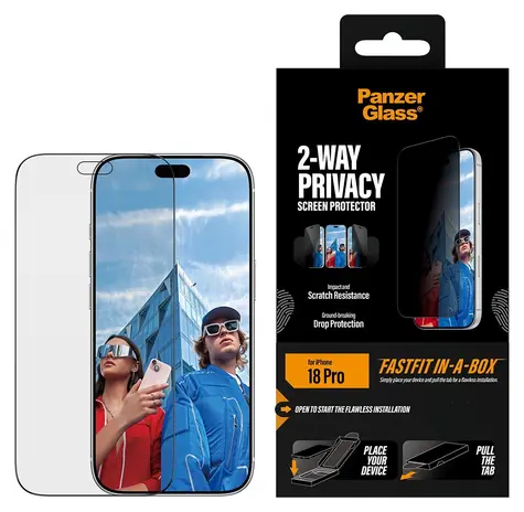 PanzerGlass 2-way Privacy iPhone 17/18 Pro / Ochranné sklo / Ultra-Wide Fit / FastFit s aplikačním boxem