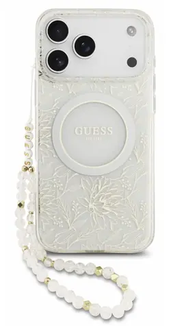 Guess IML Flowers Allover Strap iPhone 18 Pro Max White / Zadní kryt / MagSafe