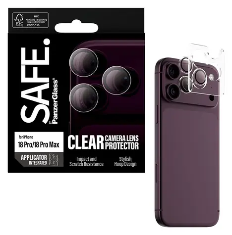 PanzerGlass SAFE Ochrana kamery iPhone 17/18 Pro/Pro Max / Ochrana kamery / Temperované sklo / Plně nalepovací