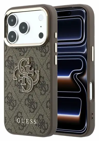 Guess PU 4G Resin Metal Logo pro iPhone 18 Pro Max hnědá / Zadní kryt / Umělá kůže / Kovové logo