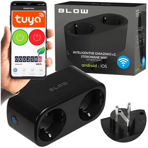 Blow Chytrá WiFi zásuvka 2x černá / Zásuvkový adaptér / Tuya / Typ F / 230V / 50-60Hz