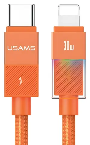 USAMS U93 oranžová / Datový kabel / USB-C - Lightning / 30W PD / 1,2 m