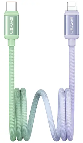 USAMS Bicolor Series SJ757 zeleno-fialová / Datový kabel / USB-C - Lightning / PD 30W / 1,2 m