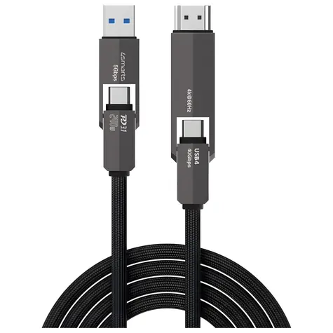 4smarts ComboCord USB4 HDMI černá / Kabel USB-C - USB-C + HDMI / 40 Gbps / PD 240 W / 4K 60Hz / 1,5 m