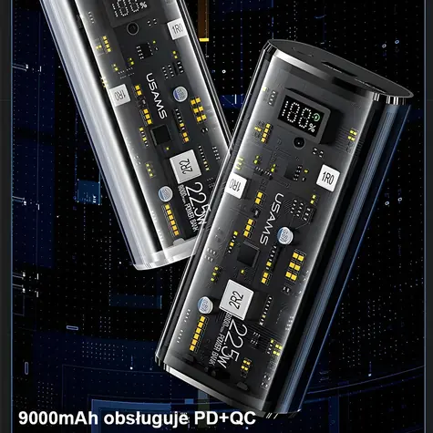 USAMS US-CD189 černá / Powerbanka / 9000mAh / PD 20W + QC3.0 / 2x USB