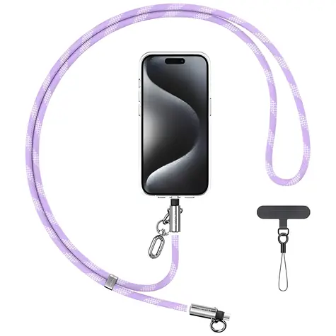 USAMS SJ746 fialová / Šňůrka na krk s nabíjecím kabelem / USB-C - Lightning / 30W / 1,2 m