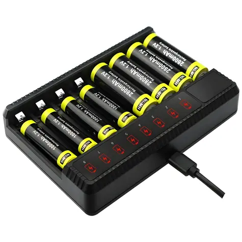Beline nabíječka AA/AAA baterií / Nabíječka baterií / 8 slotů / USB / LED indikace