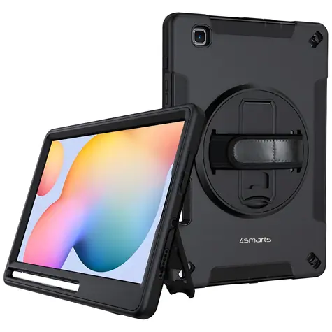 4smarts Rugged Case Grip pro Samsung Galaxy Tab S6 Lite černé / Odolné pouzdro s úchytem / Stojánek 360°, MIL-STD-810H