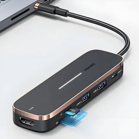 USAMS US-SJ578 černá / USB-C hub / 3x USB 3.0 / USB-C PD 100W / HDMI 4K 30Hz