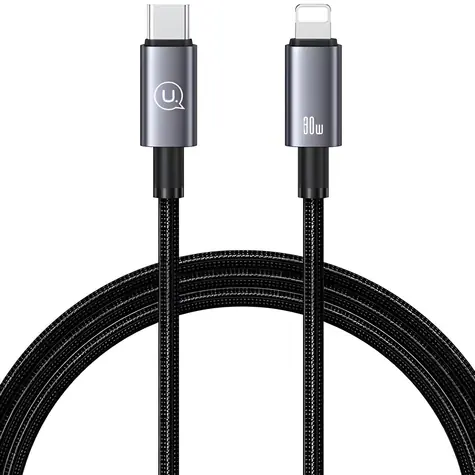 USAMS SJ662 černá / Datový kabel / Lightning - USB-C / 30W rychlonabíjení / 1,2 m / Nylonové opletení