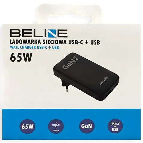 Beline BLN2CW65 černá / Nabíječka / GaN / 65W / USB-C + USB-A / PD 3.0 + QC 3.0