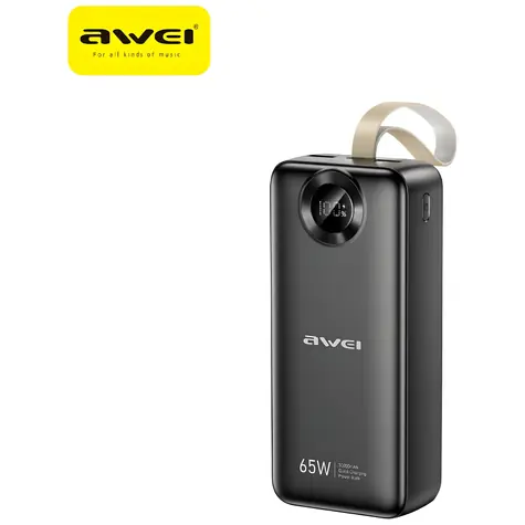 Awei PA-34 černá / Powerbanka / 30 000 mAh / 65 W / USB-C + 2x USB-A / LED displej