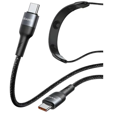 USAMS SJ759 černá / Nabíjecí a datový kabel / USB-C - USB-C / 100W / Masážní funkce / 1,4 m