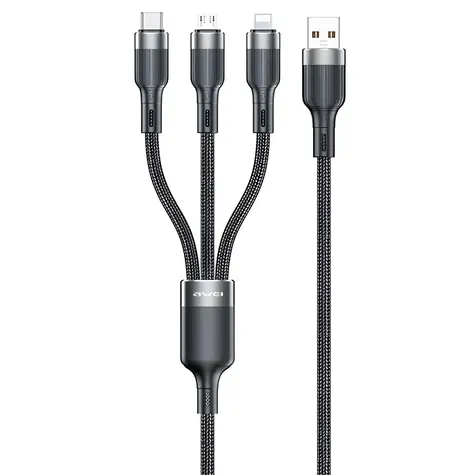 AWEI CL-975 černá / Kabel / 3v1 / USB-C + Lightning + Micro USB / 120 cm