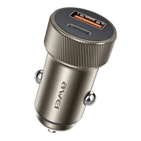 AWEI C-857 hnědá / Nabíječka do auta / USB-A + USB-C / 33W / PD, QC 3.0
