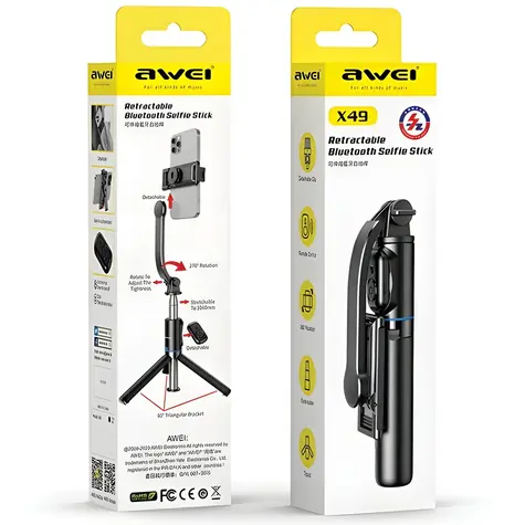 AWEI X49 černá / Selfie tyč se stativem / Bluetooth spoušť / 106 cm
