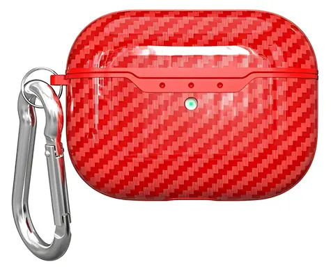 Beline Carbon Cover červená / Pouzdro pro sluchátka / Apple AirPods 3 / TPU / S karabinou