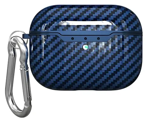 Beline Carbon modrá / Pouzdro pro sluchátka / AirPods Pro / TPU / karabina