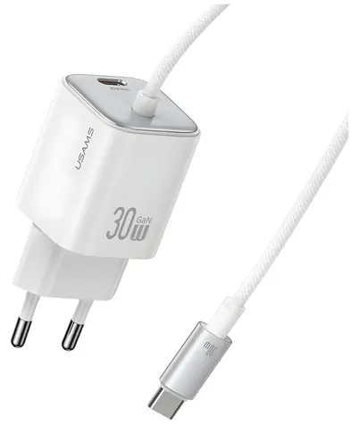 USAMS JC Series CC264 bílá / Nabíječka / GaN / 2x USB-C / 30W
