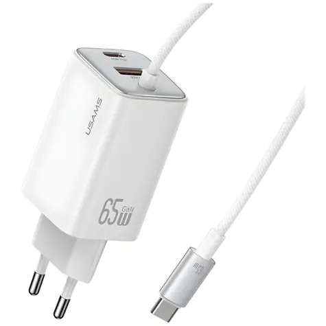 USAMS CC266 bílá / Nabíječka / GaN / 65W / 2x USB-C / 1x USB-A / PD