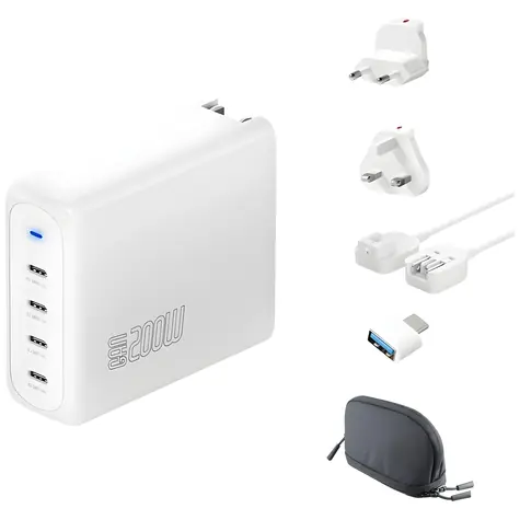 4smarts GaN Flex Pro Travel bílá / Cestovní nabíječka / GaN / 200W / 4x USB-C