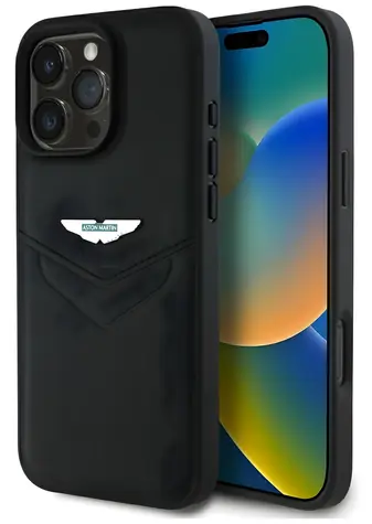 Aston Martin HC Leather Victory Design černá / Zadní kryt / iPhone 16 Pro / pravá kůže