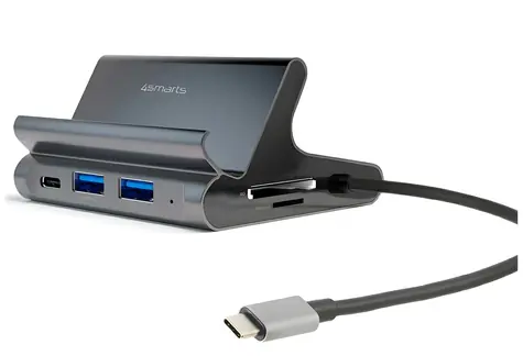4smarts HUB 7v1 šedá / USB-C hub se stojanem / 7 portů / HDMI 4K / USB-C PD 100W / DeX-Mode