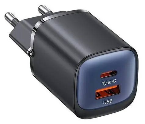 USAMS CC254 černá / Síťová nabíječka / GaN / USB-C + USB-A / 30W / PD3.0, QC3.0
