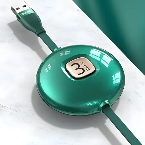 USAMS U69 zelená / Nabíjecí a datový kabel 3v1 / Lightning, microUSB, USB-C / 1 m / 3A