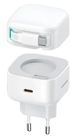 USAMS US-CC202 bílá / Nabíječka / 1x USB-C + integrovaný kabel USB-C / GaN / PD+QC 35W