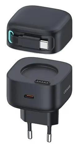 USAMS US-CC202 černá / Nabíječka / 1x USB-C / vysouvací kabel USB-C / PD+QC 35W / GaN