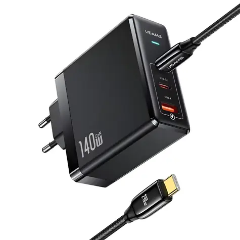 USAMS T52 + U82 / Nabíjecí sada / 140W PD / 2x USB-C + 1x USB / Kabel USB-C-USB-C