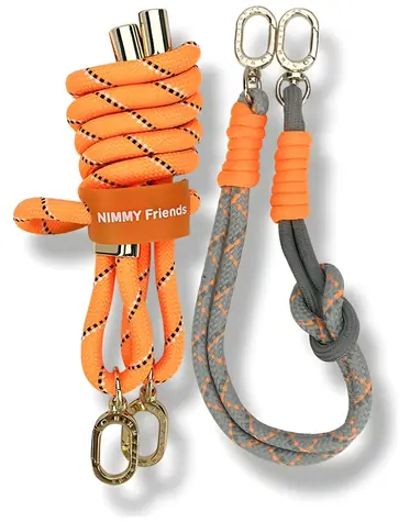 Nimmy Cool&Cute 2.0 oranžovo-šedá / Sada popruhů na mobil / Crossbody 118 cm / Poutko na zápěstí 38 cm