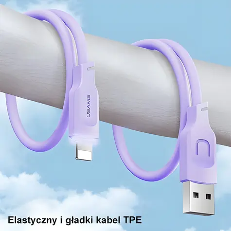 USAMS US-SJ565 Lithe fialová / Kabel / Lightning - USB-C / 1,2 m / 2,4A