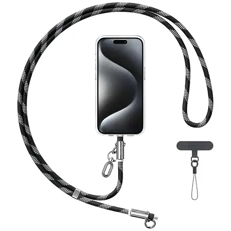 USAMS SJ746 černá / Šňůrka na krk s nabíjecím kabelem / USB-C - Lightning / 30W / 1,2 m