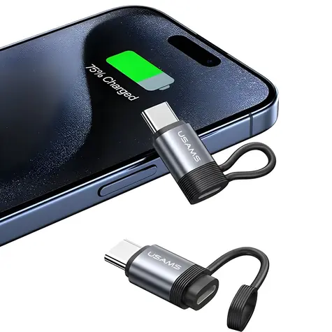 USAMS AU17 (US-SJ677) šedá / Adaptér Lightning - USB-C / 30W / Hliníkové tělo / Displej výkonu nabíjení