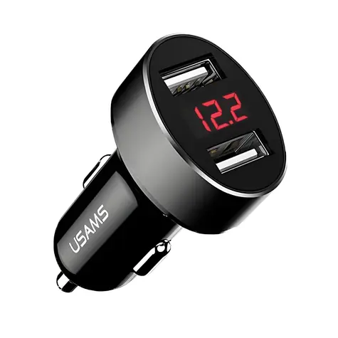 USAMS US-CC045 Autonabíječka černá / 2x USB / 2,1A / LED displej