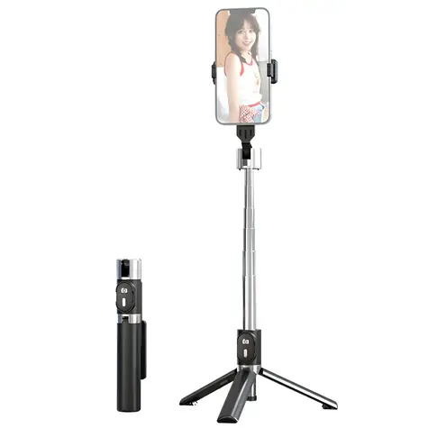 USAMS ZB324 Mini černá / Selfie tyč se stativem / Bluetooth dálková spoušť / Teleskopická až 1000 mm / Otočení 270°/360°