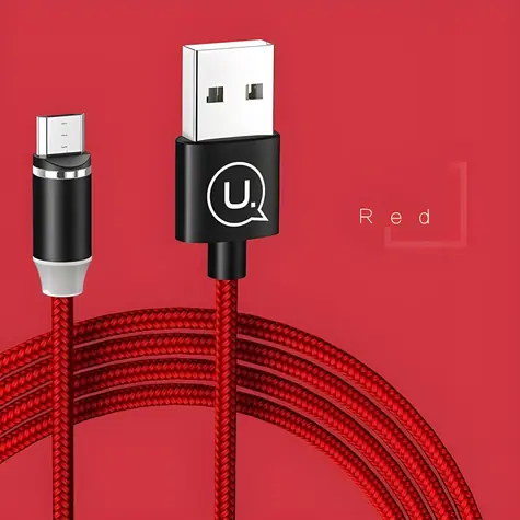USAMS SJ294 U-Sure červená / Datový kabel / MicroUSB / Magnetický / Opletený / 1m / 2,1A