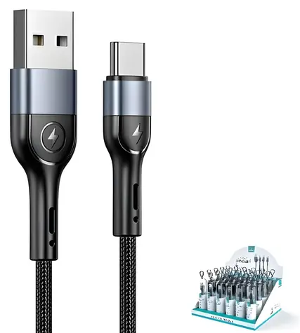USAMS US-SJ449 U55 černá / Dobíjecí a datový kabel / USB-C / Nylon braided / 2A / 1m